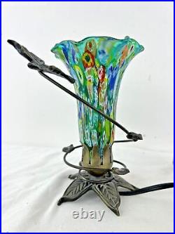 Vintage Murano Style Millefiori Hand Blown Art Glass Butterfly Lamp