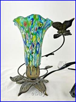 Vintage Murano Style Millefiori Hand Blown Art Glass Butterfly Lamp