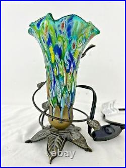 Vintage Murano Style Millefiori Hand Blown Art Glass Butterfly Lamp