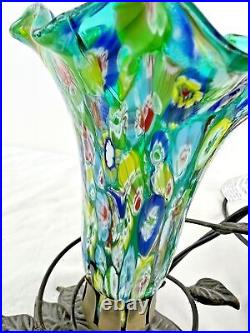 Vintage Murano Style Millefiori Hand Blown Art Glass Butterfly Lamp