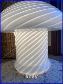 Vintage Murano White Swirl Venetian Art Glass Mushroom Table Desk Lamp Italy