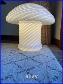 Vintage Murano White Swirl Venetian Art Glass Mushroom Table Desk Lamp Italy