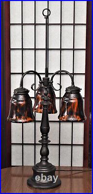Vintage Newell Post 3 Light Table Lamp Tortoise Art Glass Shades 31 Art Nouveau