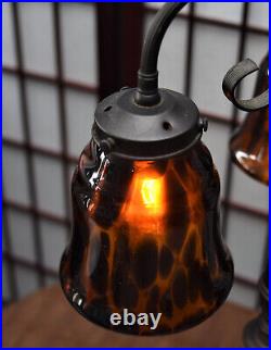 Vintage Newell Post 3 Light Table Lamp Tortoise Art Glass Shades 31 Art Nouveau