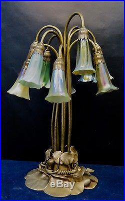 Vintage Original Dore' Bronze Tiffany Studios Ten Light Lily Lamp