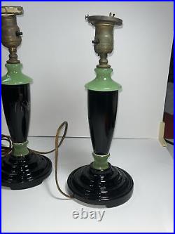 Vintage Pair -2 Houzex Glass Products Jadeite And Black Glass Table Lamps