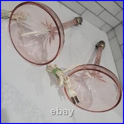 Vintage Pair Pink Depression Glass Table Lamps