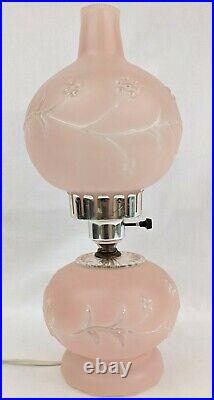 Vintage Pink Glass Parlor Lamp Ball Globe Art Deco Embossed Clear Floral GWTW
