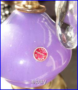 Vintage Purple amethyst Murano Art Glass Swag lamp brass crystal prisms pendant