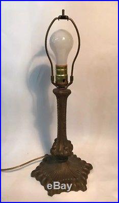 Vintage Slag Glass Lamp Antique Brass Bronze Cast Art Noveau
