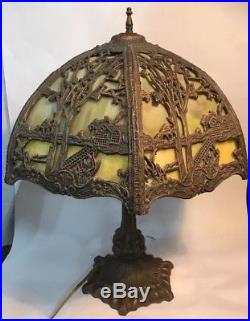 Vintage Slag Glass Lamp Antique Brass Bronze Cast Art Noveau