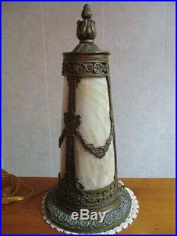 Vintage Slag Glass Small Table Lamp Antique Caramel Color Art Nouveau