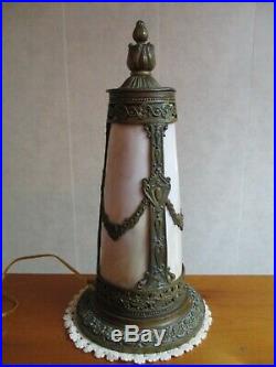 Vintage Slag Glass Small Table Lamp Antique Caramel Color Art Nouveau