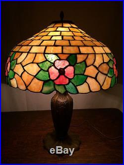 Vintage Slag stained glass leaded arts crafts Bradley hubbard era antique lamp