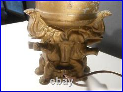 Vintage Spelter Art Deco Elephant Lamp with Faceted Glass Globe