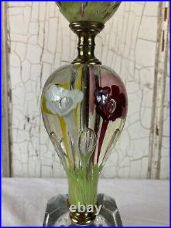 Vintage St. Clair Style Paperweight Millefleur Floral Art Glass Lamp Multicolor
