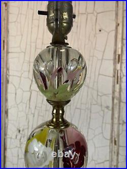 Vintage St. Clair Style Paperweight Millefleur Floral Art Glass Lamp Multicolor