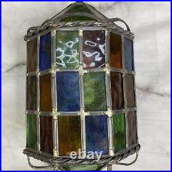 Vintage Stained Glass Lantern Shaped Pendant Light Underwriters Laboratories