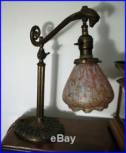 Vintage Table Desk Lamp Art Deco Nouveau Glass Shade Cobra Snake Base Miller Old