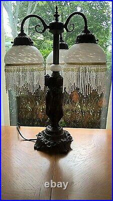 Vintage Three Graces Lady Table Lamp WithBeaded Shades Victorian Art Nouveau