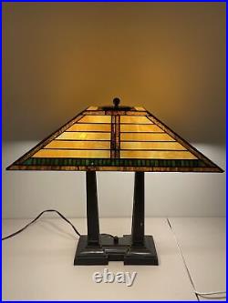 Vintage Tiffany Style Art Glass Table Lamp Rectangular Nice