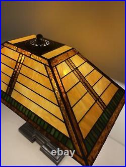 Vintage Tiffany Style Art Glass Table Lamp Rectangular Nice