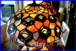 Vintage Tiffany Style Art Stained Glass Lamp Dragonfly Base/