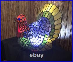 Vintage Tiffany Style Stained Glass Turkey Lamp Thanksgiving NICE