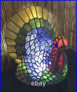 Vintage Tiffany Style Stained Glass Turkey Lamp Thanksgiving NICE