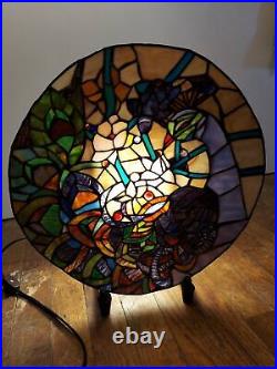 Vintage Tiffany Style Stained Leaded Glass Circular Table Lamp