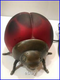 Vintage Tin Chi 1998 Ladybug Art Glass Lamp