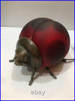 Vintage Tin Chi 1998 Ladybug Art Glass Lamp