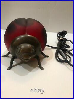 Vintage Tin Chi 1998 Ladybug Art Glass Lamp