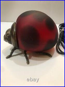 Vintage Tin Chi 1998 Ladybug Art Glass Lamp