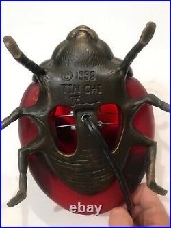 Vintage Tin Chi 1998 Ladybug Art Glass Lamp