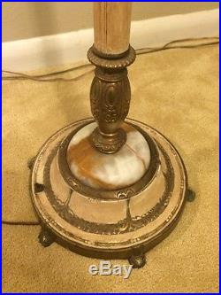 Vintage Torchiere Floor Lamp Art Decor Milk Glass Shade Marble Ornate