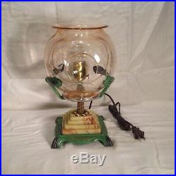 Vintage Unusual Pink Depression Glass Fish Bowl Holder Light Art Deco Lamp