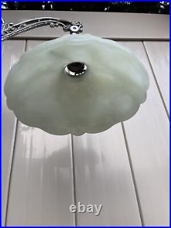 Vintage Uranium Glass Bridge Arm Chromed Floor Lamp Akro Agate
