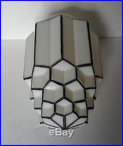 Vintage White Milk Glass Art Deco Black & White Skyscraper Lamp Globe/Shade