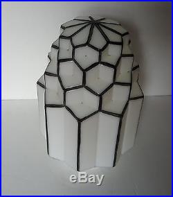 Vintage White Milk Glass Art Deco Black & White Skyscraper Lamp Globe/Shade