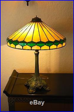 Vintage Wilkinson Handel Slag leaded glass Arts and Craft Bronze Base lamp NR