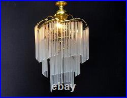 Vintage chandelier murano milk glass 1980s art deco 3 lamps