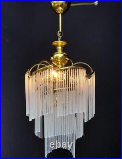 Vintage chandelier murano milk glass 1980s art deco 3 lamps