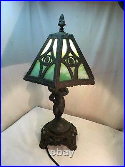 Vintage lead & Slag Glass Lamp Art Nouveau Tiffany Style Table Light Cherub