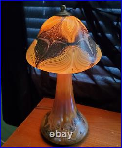 Vtg 1974 Joe Clearman Mushroom Lamp Studio Art Glass Iridescent Signed 16 OOAK