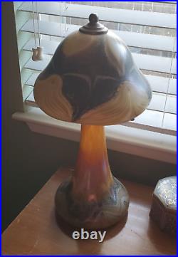 Vtg 1974 Joe Clearman Mushroom Lamp Studio Art Glass Iridescent Signed 16 OOAK