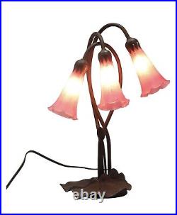 Vtg 3 Trumpet Shade Art Nouveau Lily Pad Table Lamp Light Pink Glass Shades