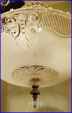 Vtg ANTIQUE 1940's ART DECO GLASS CEILING CHANDELIER LAMP LIGHT FIXTURE -1219