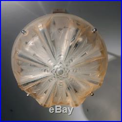 Vtg Antique Art Deco Glass Chandelier Chrome French Bowl Ceiling Fixture 3 Lamp