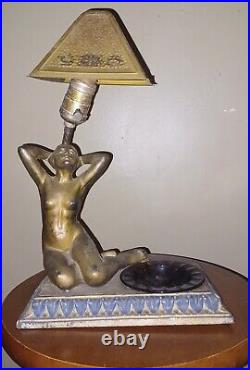 Vtg Antique Art deco Nouveau Female MCM Figural Art Lamp and ashtray 13